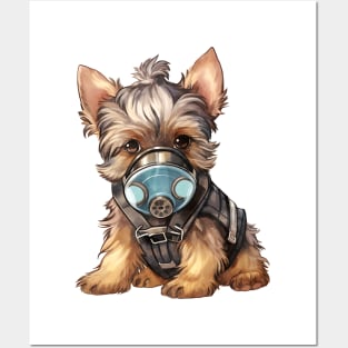 Yorkshire Terrier Dog Wearing Gas Mask Posters and Art